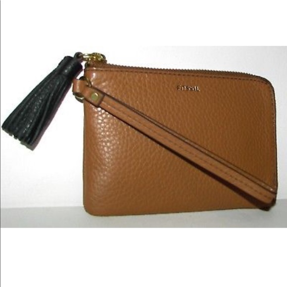 Fossil Handbags - Fossil Tara-Brown Wristlet W/Black Leather Tassel